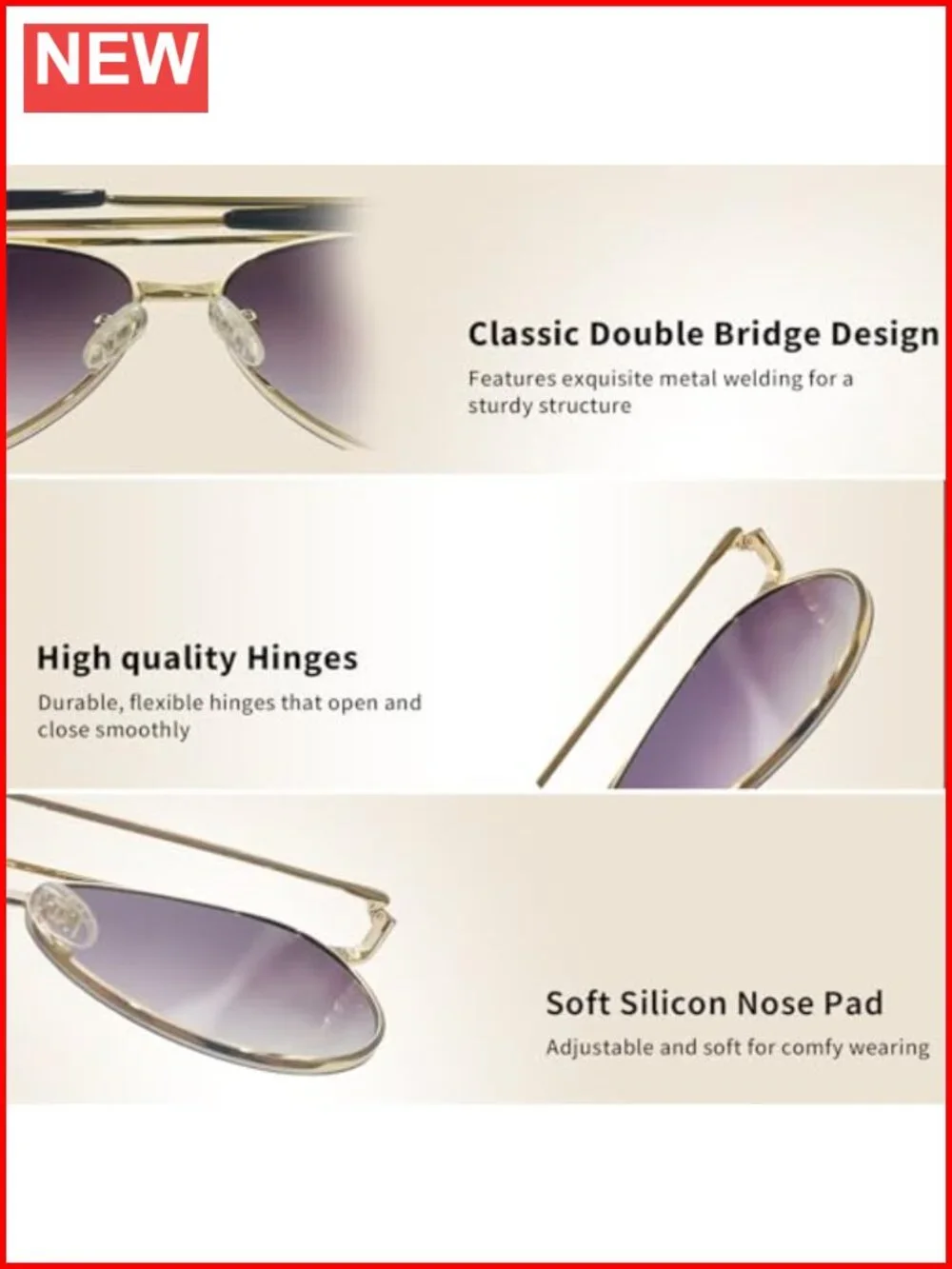Oversized Aviator Sunglasses UV400 Gradient Lens Metal Frame Retro